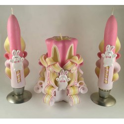 Pink and Yellow Easter Candle Set with Bunny Accents