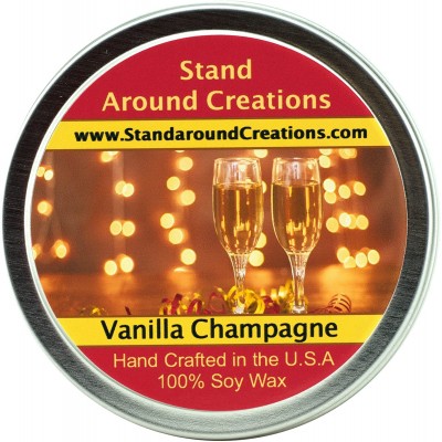Premium 100% All Natural Soy Wax Aromatherapy Candle 4oz. Tin- Scent: Vanilla Champagne A sparkling accent creates a fizzy effect for the citrus top notes of lime and orange to open this blend. Hints of green floral and rum liquor notes from the fragrant 