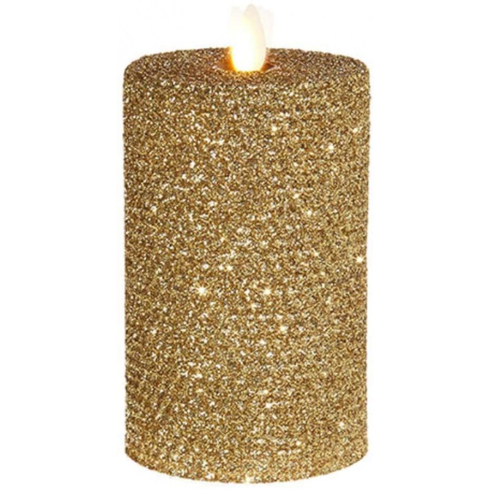 Raz Imports 3.25X6 Moving Flame Gold Glittered Honeycomb Pillar Candle Flameless Lighting Accent and Battery Operated Flickering Light Source with Timer Fake Candles for Living Room and Bedroom