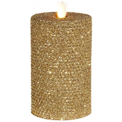 Raz Imports 3.25"X6" Moving Flame Gold Glittered Honeycomb Pillar Candle Flameless Lighting Accent and Battery Operated Flickering Light Source with Timer Fake Candles for Living Room and Bedroom