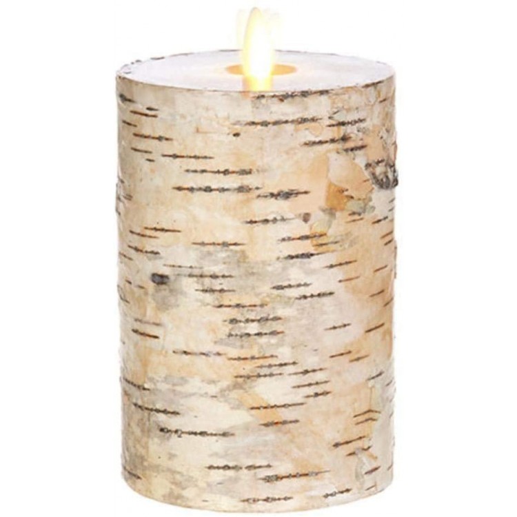 Raz Imports 4X7 Moving Flame Birch Wrapped Pillar Candle Flameless Lighting Accent and Battery Operated Flickering Light Source with Timer Fake Candles for Living Room Patio and Bedroom