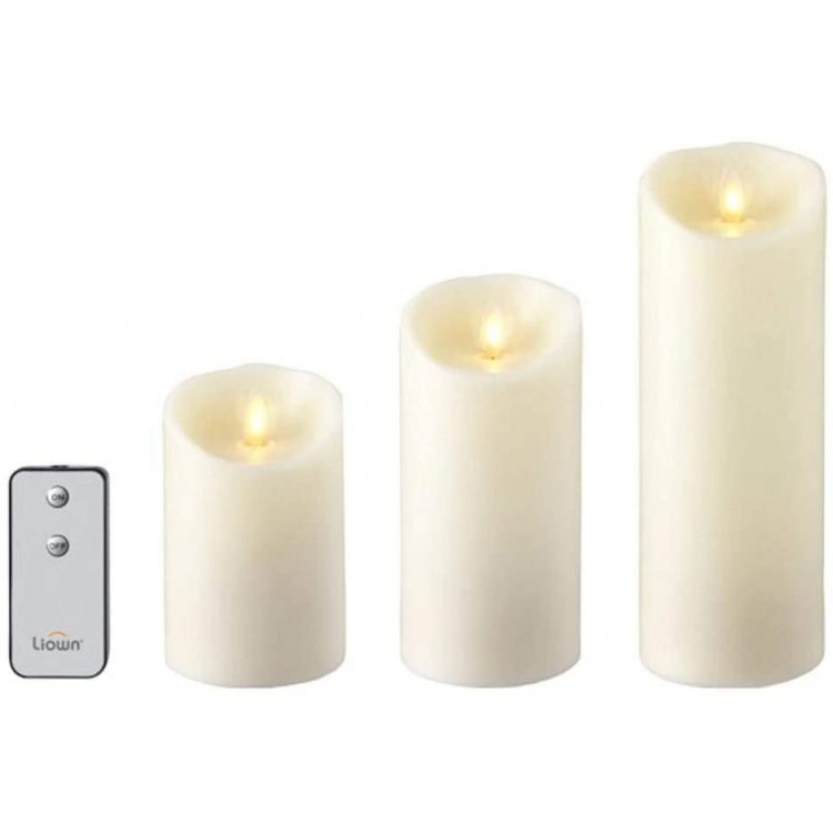 Raz Imports Moving Flame Ivory Pillar Candles with Remote Set of 3 2C Flameless Lighting Accent and Battery Operated Flickering Light Source with Timer Fake Candles for Living Room and Bedroom