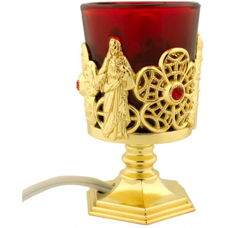 Red and Gold-Tone Electric Votive Candle | Features Infant of Prague Sacred Heart Blessed Mother | Catholic Christian Home Décor | Great Catholic Gift for Confirmation Weddings and Housewarming
