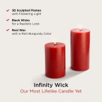 Red Flameless Candles with Remote Flickering 3D LED Flame & Wick Large 4 Inch Diameter Burgundy Wax Battery Operated Timer Home Decor 2 Pack