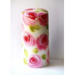Romantic Unscented Dripless 6 Inch Tall Decorative Large White Pillar Candle With Hand Painted Pink Roses Shabby Chic Decor