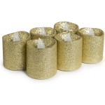 Set of 12 WYZworks Gold Glitter Votive Tea Light Flameless LED Faux Wax Candle