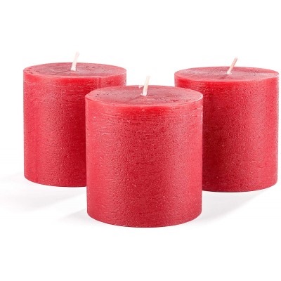 Set of 3 Pillar Candles 3" x 3" Unscented Handpoured Weddings Home Decoration Restaurants Spa Church Smokeless Cotton Wick Red