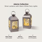 Silver Decorative Lanterns with Fairy Lights 8 Inch Battery Operated 30 LED 6 Hour Timer Spring Wedding Mother's Day Home Decor- Set of 2