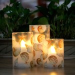 SILVERSTRO Flameless Candles with 6H Timer Beach Theme Blinks Battery Operated Candles Shell Decals LED Candles for Home Party Wedding Christmas Decor Set of 3