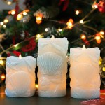 SILVERSTRO Flameless Candles with Remote Nautical Theme Seashell Carved Real Wax LED Candles Ocean Blue Battery Candles for Theme Party Wedding Holiday DecorD 3 x H 4 5 6