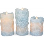 SILVERSTRO Flameless Candles with Remote Nautical Theme Seashell Carved Real Wax LED Candles Ocean Blue Battery Candles for Theme Party Wedding Holiday DecorD 3 x H 4 5 6