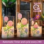SILVERSTRO Hydrangea Flameless Candles Flickering with Remote Love Theme Glass LED Candles Battery Operated Candles for Home Party Christmas Decor 3 per Pack