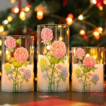 SILVERSTRO Hydrangea Flameless Candles Flickering with Remote Love Theme Glass LED Candles Battery Operated Candles for Home Party Christmas Decor 3 per Pack