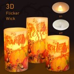SILVERSTRO LED Flameless Candles with Remote Autumn Harvest Maple Leaf Pumpkin Fake Candles Battery Operated Candles for Thanksgiving Halloween Fall Decor Set of 3