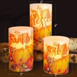SILVERSTRO LED Flameless Candles with Remote Autumn Harvest Maple Leaf Pumpkin Fake Candles Battery Operated Candles for Thanksgiving Halloween Fall Decor Set of 3