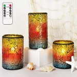 SILVERSTRO Set of 3 Mosaic Glass LED Flameless Candles with Remote Real Wax Flickering Battery Operated Candles for Christmas Home Decoration