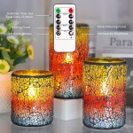 SILVERSTRO Set of 3 Mosaic Glass LED Flameless Candles with Remote Real Wax Flickering Battery Operated Candles for Christmas Home Decoration