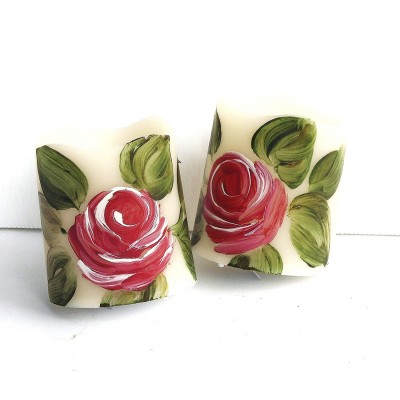 Small Decorative Battery Operated Flameless Flickering Votive Candles Hand Painted Pink Roses Shabby Chic Decor