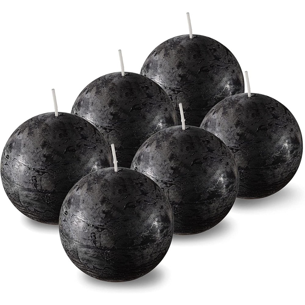 SPAAS Unscented Black Round Candles 3 Rustic Ball Candles for Wedding Decoration Celebrations Holiday Candles and Home Decor Set of 6 Paraffin Sphere Candles