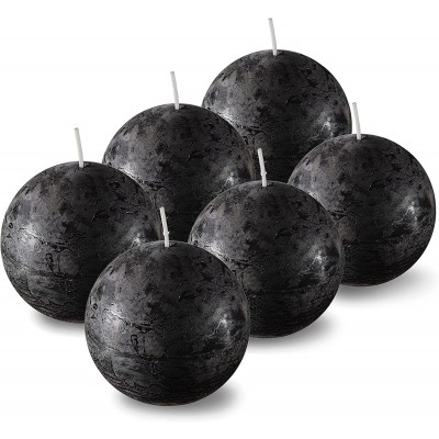 SPAAS Unscented Black Round Candles 3" Rustic Ball Candles for Wedding Decoration Celebrations Holiday Candles and Home Decor Set of 6 Paraffin Sphere Candles