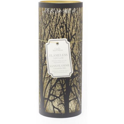 Sterno Home Impression LED Flameless Candle with Etched Tree Luminary with Programmable Timer 9 inch Black