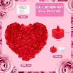 Styirl Rose Petals Candles Kit 1000 Pcs Valentines Day Docor Artificial Red Rose Petals with 24 Pcs Heart Shaped Candles for Special Night Romantic Decorations for Home Romantic Night for Him Set