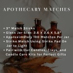 Sweet Water Decor 3 Safety Matches in Medium Amber Apothecary Bottle | Rustic Jar of Approx. 100 Decorative Matchsticks with Strike Pad | Cute Candle Accessory Match Holder with Colored Tips Black