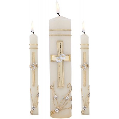 Wedding Unity Candle Set for Ceremonies Gold Tone and Silver Toned Ornate Centerpiece Candles 3 Pieces Included
