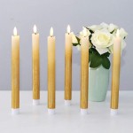 Wondise Flameless Taper Candles with Remote 6Pc Battery Operated Real Wax Flickering LED Candles for Wedding Home Decoration（Gold）