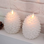 Wondise Pine Cone Flameless Flickering Candles with Remote and Timer Set of 2 Battery Operated LED Moving Wick Real Wax Christmas Home Decoration Candle3.5 x 4.7 Inches White