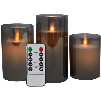 YFYTRE Flickering Led Flameless Candles Indoor Battery Operated Moving Wick Effect Glod Outdoor Glass Candle Set with Remote Timers No Melt for Festival Wedding Home Party Decor