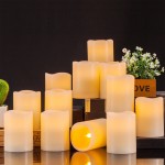 Yutime Flameless Candle Set of 12 D 3 x H 4 Battery Operated LED Pillar Real Wax Candles with Remote Control Timer
