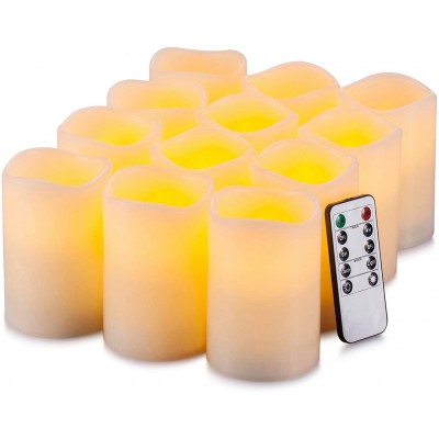 Yutime Flameless Candle Set of 12 D 3" x H 4" Battery Operated LED Pillar Real Wax Candles with Remote Control Timer