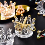 2 Pcs Crown Glassware Candle Holder Tabletop Candlestick Ornament,Crystal Glass Jewelry Ring Holder for Weddings Party Favor Home Decor,Transparent