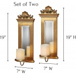 Acanthus Mirrored Wall Sconces Gold Set of Two Beveled Mirror Large Ornate Candle Holder Pair Elegant Wall Decor for Bedroom Dining Living Room 19 Inches High
