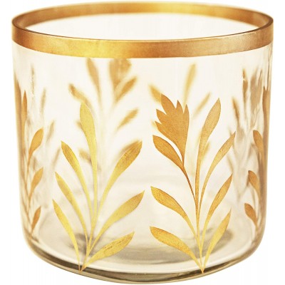 Alchemade Hand Painted Glass Candle Holder 4" high x 4" Wide Pillar Votive and Tealight Glass Holder with Gold Metallic Botanical Designs Centerpiece for Weddings Events Parties Home Decor