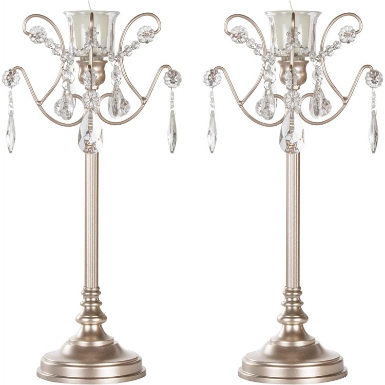 Amalfi Décor Tiffany 2-Piece Champagne Metal Candelabra Set Votive Candle Taper Candlestick Holder Unity Accent Stand