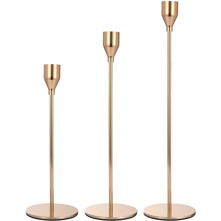 Anndason Set of 3 Gold Candlestick Holders Gold Candle Holder Taper Candle Holders Candle Holders Decorative Candlestick Holder for Home Decor Wedding Dinning Party Anniversary Gold