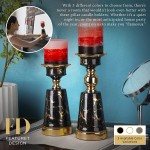 Black and Gold Pillar Candle Holders Set of 2 Elegant Decorative Stands for Table Centerpiece Sturdy and Rust-Resistant Zinc Ceramic Base for Dining Room Living Room Bedroom Home Decor Accents