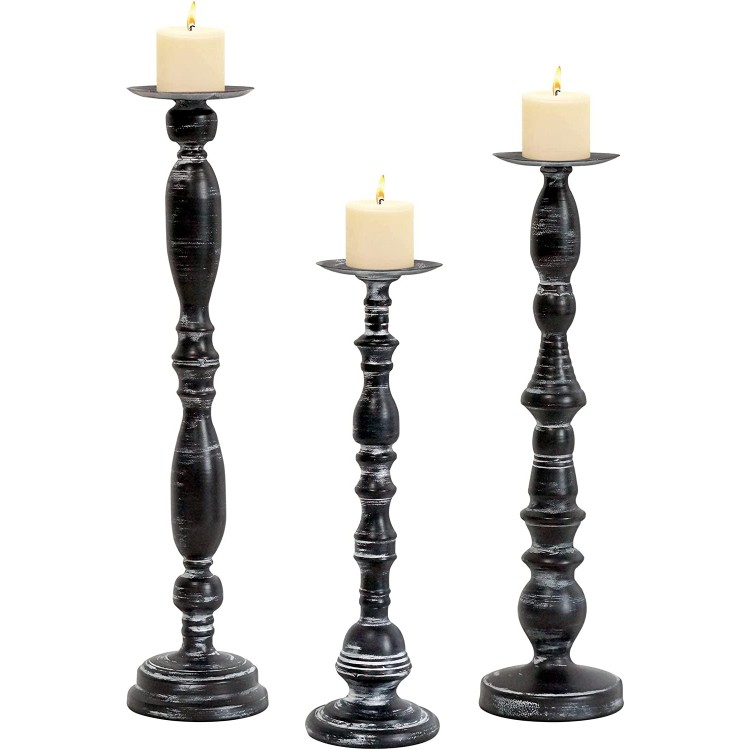 Candle Holder for Pillar Candles Metal Candle Holder Set of 3 for Home Mantel Decoration Bar Countertop Decorative Accents Distressed Black