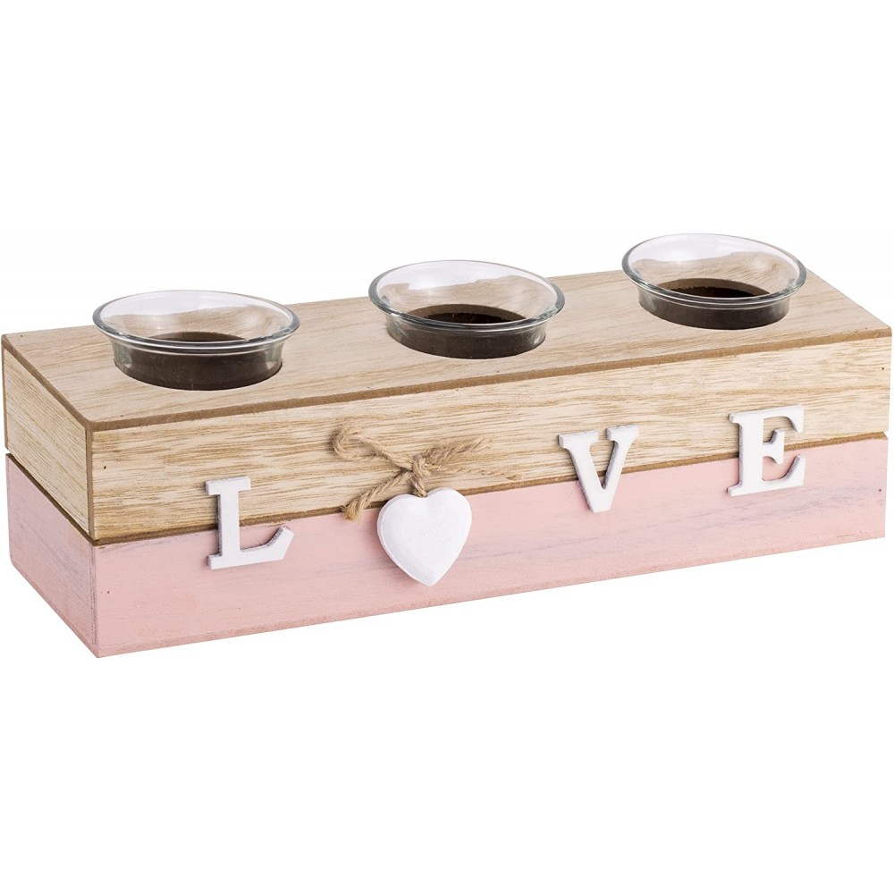 Candle Holders Set of 3 Wooden Tealight Candle Holder Decorative for Table Wedding Birthday Party Ornaments Living Room Decor Gift I Love You Gifts for Him and Her Pink