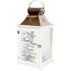 Carson Home Accents Indoor Outdoor Angels Arms Memorial Sympathy Copper Candle Lantern for Loss of Loved One with Automatic 6 Hour Timer and Poem