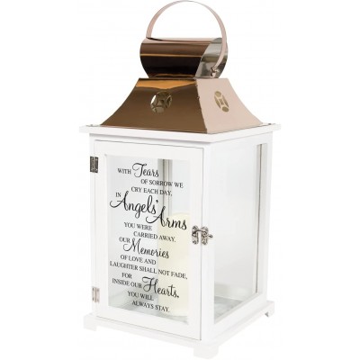 Carson Home Accents Indoor Outdoor Angels Arms Memorial Sympathy Copper Candle Lantern for Loss of Loved One with Automatic 6 Hour Timer and Poem