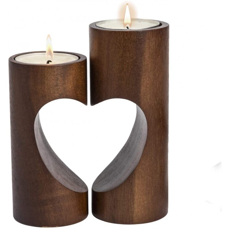 ChasBete Tea Light Candle Holders for Table Centerpiece Decorative Wood Tealight Candle Holder Set Unity Heart Candle Holder for Home Décor