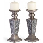 Creative Scents Schonwerk Pillar Candle Holder Set of 2- Crackled Mosaic Design- Home Coffee Table Decor Decorations Centerpiece for Dining Living Room- Best Wedding Gift Silver