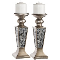 Creative Scents Schonwerk Pillar Candle Holder Set of 2- Crackled Mosaic Design- Home Coffee Table Decor Decorations Centerpiece for Dining  Living Room- Best Wedding Gift Silver