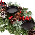 DearHouse Christmas Candle Holder Centerpiece,Pine Cones and Red Berry Table Centerpiece with 3 Candle Holders Table Accent Centerpiece for Festival Home Decoration 20x10x6.1L x W x H
