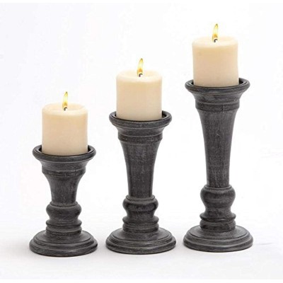Deco 79 Traditional Decor Distressed Dark Gray Wood Candle Holders Tall Candlesticks Accent Decor Table Decor | Set of 3: 4.5” x 10” 4.5” x 8” 4.5” x 6”