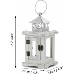 Decorative Candle Lantern Wood Farmhouse Rustic Distressed Wooden Candle Lantern Holder Small Hanging Tabletop for Indoor Outdoor Home Decor Porch Patio Coffee Table Decorations White