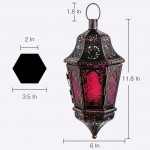 DECORKEY Ramadan Candle Lantern Moroccan Style Vintage Decorative Hanging Lantern for Home Outdoor Patio Metal Christmas Candle Holders Purple